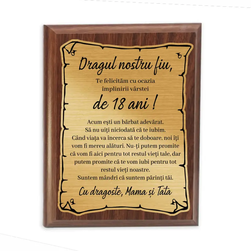 Dragul nostru fiu,  placheta lemn personalizata prin gravura